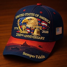 U.S. 250th Anniversary Commemorative Baseball Cap, Patriotic 1776‑2026 Hat with Eagle, Liberty Bell, Statue of Liberty, Red Blue Embroidered Adjustable Hat fo
