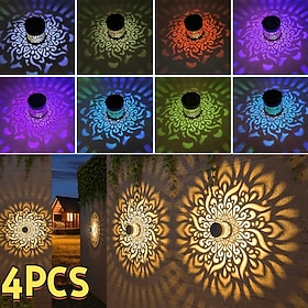 4 Pcs Outdoor Solar Hollow Metal Mandala Projection Wall Light, IP44 Waterproof, Fence, Staircase, Lawn Pathway Decoration Lamp, Garden, Yard, Villa Landscape