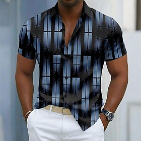 Men's Geometric Pattern Abstract Gradient Color Shirt Button Up Shirt Casual Dr…