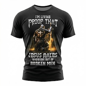 Men's Knights Templar Cross T Shirt Short Sleeve T shirt 3D Print Crew Neck Shirt Religious Patriotic Casual Daily Party Black 1 Black 2 Summer Spring Clothing