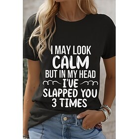 Women's T Shirt Funny Humor Quotes Print Graphic Letter Stylish Classic Casual Short Sleeve Crew Neck Round Neck Regular Tops Daily Weekend Black and White Bla