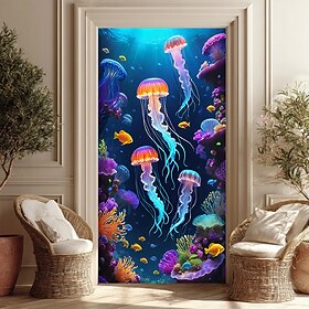 Posters Door Cover Outdoor Banners Jellyfish Tropical Modern 3D Party Dorm Teens Room College Dorm Guys Man Cave Frat Bedroom Shooting Backgrounds Home Decor