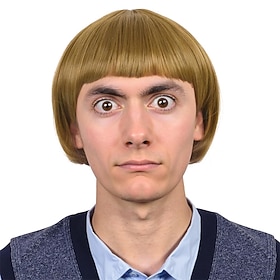 Short Straight 60 70s Bowl Cut Funny Wig for Men Crazy Mushroom Cosplay Wig