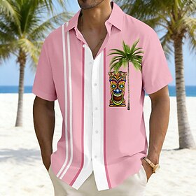 Men's Coconut Tree Tropical Plants Tiki Summer Hawaiian Shirt Button Up Shirt Aloha Shirt Short Sleeve Hawaiian Vacation Holiday Beach Wear Summer Spring Turnd