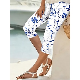 Women's Capri Pants Leggings Vacation Stylish Comfort Calf-Length High Waist Floral Graphic Print Comfort Comfortable Stretchy Daily Outdoor Causal Blue Violet
