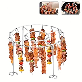 Stainless Steel Vertical Round Air Fryer Grill Rack with 24 Skewers – Evenly Cook Meat  Vegetables, Prevents Burning, Fits 3QT-6QT Air Fryers, Essential BBQ Ac
