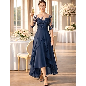 A-Line Ankle Length Party Dress Cocktail Dress Wedding Guest Dress Mother of the Bride Dress Half Sleeve Off Shoulder Elegant High Low Formal Wedding Guest Chi