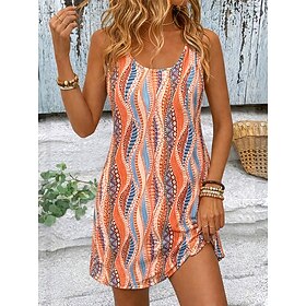 Women's Mini Dress Sundress A Line Dress Summer Dress Vacation Casual Boho Beach Party Holiday Loose Fit Graphic Tribal Abstract Sleeveless U Neck Blue Navy Bl