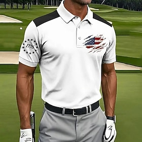 2026 250th Men's American US Flag Golf Sports Polo Shirts Short Sleeve Polo Shirts Collared Shirts Casual Athleisure Buttons Summer Spring Blue Black 1 Black