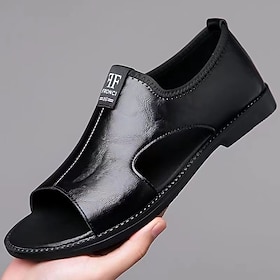 Men's Faux Leather Open-Toe Slide Sandals – Soft Breathable Upper, Adjustable Comfort Fit, Casual Summer Footwear, Ideal for Beach, Poolside, Resort and Daily