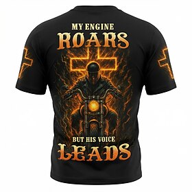 Men's Motorcycle Cross Christian Bikers T Shirt Short Sleeve T shirt 3D Print Crew Neck Shirt Religious Casual Daily Party Black 1 Black 3 Black 2 Summer Sprin