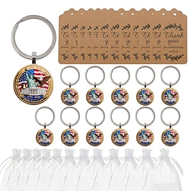 36pcs 250th Anniversary Keychain Party Favor Set - 12 Keychains /12 Cards /12 Organza Bags, 2D Flat Design Featuring Statue of Liberty and Eagle, 250 Years 177