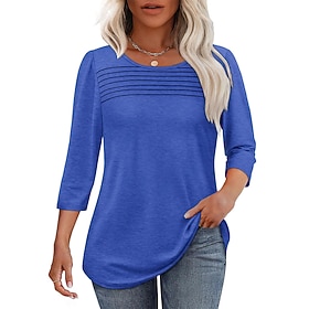 Women's Blouse Ruched Patchwork Plain Vintage Stylish Modern 3/4 Length Sleeve Crew Neck Long Tops Daily Holiday Going out Black White Pink Red Spring Fall Win