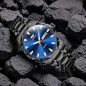 TERANV Men's Quartz Watch Stainless Steel Case Metal Band Date Display Calendar Fashion Business Casual Dress Silver Tone Analog Display Wristwatch for Men Chr