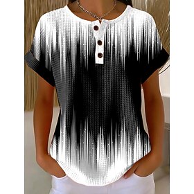 Women's Waffle T Shirt Print Graphic Geometric Vintage Stylish Classic Short Sleeve Crew Neck Regular Tops Daily White Pink Red Khaki Summer Spring