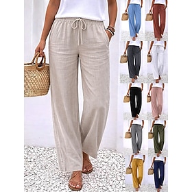 Per donna Pantaloni effetto lino Gamba larga Chinos Pantaloni Estivi Vacanza Essenziale Casual Lunghezza intera Vita Alta Semplice Tasca Fascia Elastica Comodo