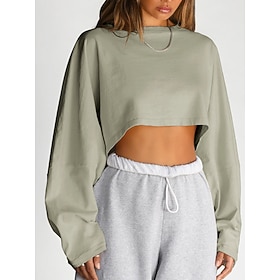 Women's Blouse Patchwork Plain Active Stylish Long Sleeve Crew Neck Crop Tops Streetwear Holiday Going out White Light Green Green Beige Summer Spring