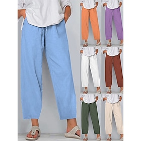Women's Linen-feel Pants Wide Leg Trousers Casual Pants Vacation Fashion Streetwear Full Length High Waist Plain Pocket Elastic Waist Comfortable Inelastic Dai