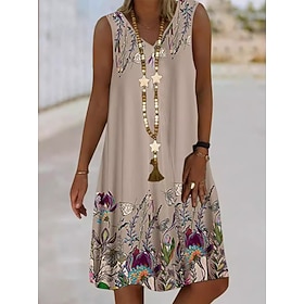 Women's Knee Length Dress Casual Dress Elegant Fashion Modern Outdoor Vacation Going out Loose Fit Plain Sleeveless V Neck Blue Blush Pink Black Yellow Summer