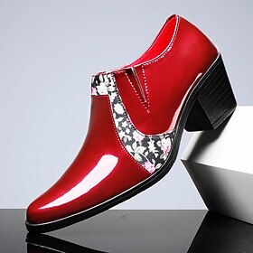 Men's Red Formal Dress Shoes – Stylish Faux Leather Oxford Shoes, Wedding Party Events, Comfortable Dress Footwear