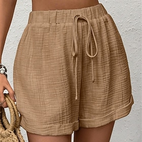 Women's Shorts Summer Shorts Beach Shorts Casual Shorts Vacation Fashion Casual Daily Short High Waist Solid Color Plain Drawstring Pocket Elastic Waistband Co