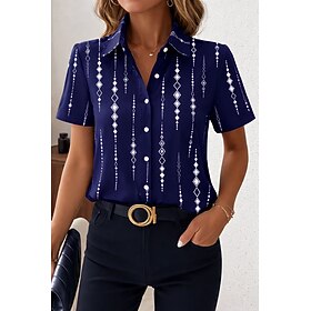 Women's Shirt Short Sleeve Graphic Geometric Vintage Tropical Stylish Shirt Collar Regular Tops Daily Blue Black Red Green Khaki Summer Spring