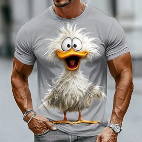 Men's Animal Funny Duck T Shirt Short Sleeve T shirt 3D Print Crew Neck Shirt Exaggerated Designer Party Holiday Blue White Summer Spring Clothing Apparel S M