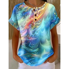 Women's Waffle T Shirt Print Graphic Geometric Abstract Vintage Stylish Classic Short Sleeve Crew Neck Regular Tops Daily Blue Black Pink Khaki Summer Spring