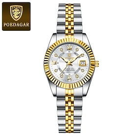 POEDAGAR Women's Quartz Watch, Two Tone Stainless Steel Bracelet, Crystal Bezel Round Dial, 3ATM Waterproof, Luminous Luxury Dress Wristwatch for Women, Elegan