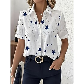 Women's Shirt Short Sleeve Graphic Star Striped Vintage Tropical Stylish Shirt Collar Regular Tops Daily White Summer Spring