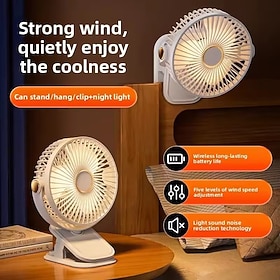 Ventilatore a clip 4 in 1 con luce notturna a LED, portatile da scrivania Ventilatore da parete, ventilatore personale a batteria di lunga durata con 