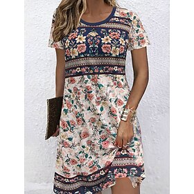 Women's Midi Dress Shift Dress T Shirt Dress Tee Dress Summer Dress Casual Daily Regular Fit Floral Graphic Tribal Short Sleeve Crew Neck Blue Red Summer Sprin