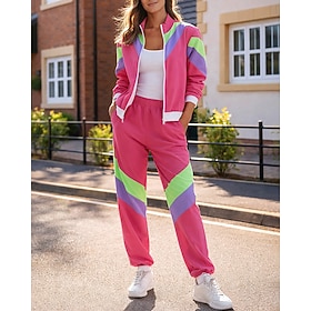 Femmes Été du football Vêtements de sport des années 80 Match global Cordon de serrage Bouffant Bloc de Couleur Veste Ensemble de vêtements de sport Été Printe