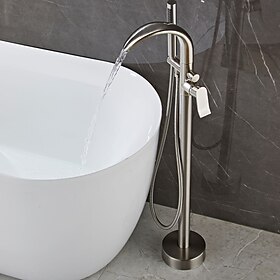 Rubinetto per Vasca - Minimalista Nichel spazzolato Montato a pavimento Valvola in Ceramica Bath Shower Mixer Taps