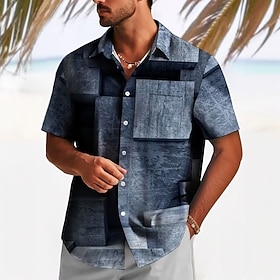 Men's Geometric Color Block Patchwork Shirt Summer Shirt Button Up Shirt Short Sleeve Fashion Casual Outdoor Vacation Dailywear Summer Spring Turndown 3D Print