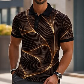 Men's Abstract Line Polo Shirts Short Sleeve Polo Shirts Collared Shirts Casual Athleisure Buttons Spring  Summer Blue Black Purple