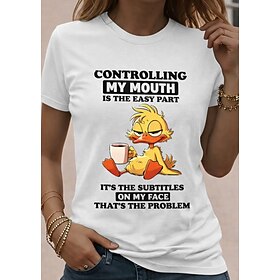 Women's T Shirt Funny Humor Quotes Print Graphic Letter Stylish Classic Casual Short Sleeve Crew Neck Round Neck Regular Tops Daily Weekend White / Black White