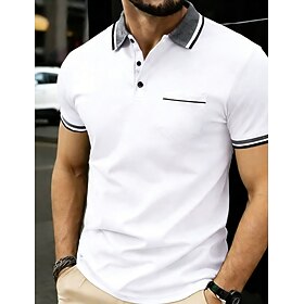 Men's Polo Polo Shirts Casual Street Lapel Short Sleeve Basic Modern Color Block Pocket Buttons Summer Spring Regular Fit Black White Yellow Burgundy Navy Blue