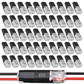 Double Wire Plug in Connector, LED Light Strip Low Voltage Connectors 2 Pin with Locking Buckle - Quick Connect, No Wire Stripping Cutting, 50Pcs