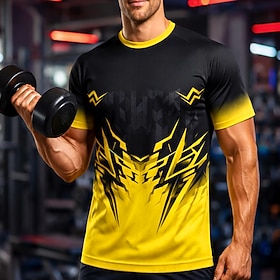 Men's Soccer Jersey Geometric Gradient Running Top Athletic T-shirt Summer Short Sleeve UPF 50 Quick Dry Moisture Wicking Breathable Tournament Football Gym Ru