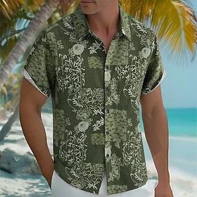 Men's Plants Floral Print Tropical Flowers Shirt Hawaiian Shirt Aloha Shirt Short Sleeve Hawaiian Vacation Holiday Summer Turndown 3D Print Front One Pocket Li