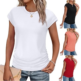 Women's T Shirt Tee Top Plain Fashion Stylish Classic Short Sleeve Crew Neck Regular Tops Daily Going out Weekend Blue Black White Wine Red Summer Spring
