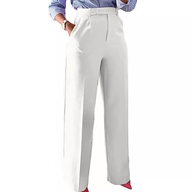 Women's Trousers Dress Pants Elegant Fashion Casual Daily Full Length High Waist Solid Color Plain Pocket Straight Leg Comfort Soft Breathable Micro-elastic St