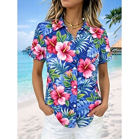 Women's Shirt Short Sleeve Floral Graphic Vintage Tropical Stylish Shirt Collar Regular Tops Daily Blue Yellow Pink Summer Spring