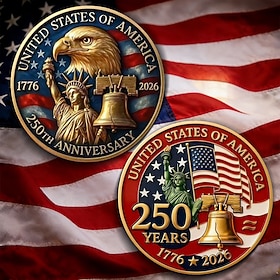 U.S. 250th Anniversary Commemorative Coin, 1776-2026 America Independence Day Challenge Coin, Patriotic Eagle Liberty Bell Statue of Liberty Collectible Coin
