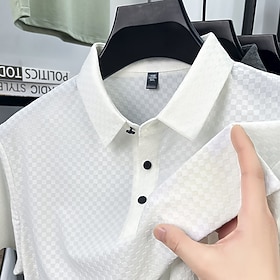 Men's Polo Business Polo Casual Business Lapel Short Sleeve Fashion Modern Plain Buttons Plain Summer Spring Regular Fit Black White Purple Green Khaki Gray Po