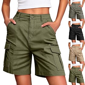 Women's Bermuda shorts Culottes Wide Leg Shorts Vacation Basic Casual Knee Length Medium Waist Plain Pocket Elastic Waistband Comfy Comfort Inelastic Daily Out