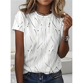 Women's T Shirt Print Striped Graphic Geometric Striped Bohemia Vintage Stylish Short Sleeve Crew Neck Regular Tops Daily Blue Ash White Yellow Pink Summer Spr