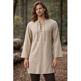 Medievale Rinascimento Camicia Tunica Lunghe Pirata Vichingo Costume Per uomo Vichingo Costumi da pirata Halloween Carnevale Performance LARP Fiera Ri