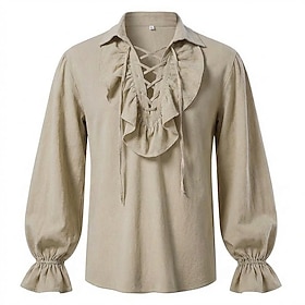 Medievale Rinascimento Camicia Lunghe Pirata Vichingo Costume Per uomo Vichingo Costumi da pirata Halloween Carnevale Performance LARP Fiera Rinascime